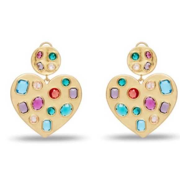 NEW Lele Sadoughi Rainbow Pop Heart Crystal Earrings - Picture 2 of 3